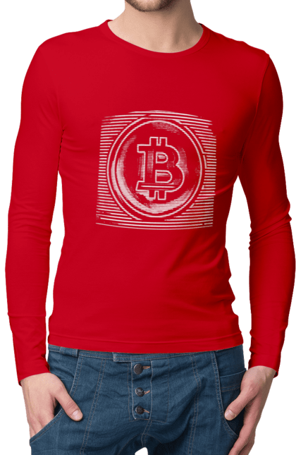 Чоловічий лонгслів з принтом "Біткоїн". Биткоин, биткойн, бінарний, біткоїн, біткойн, валюта, гроші, крипто, програміст, хакер. 2070702