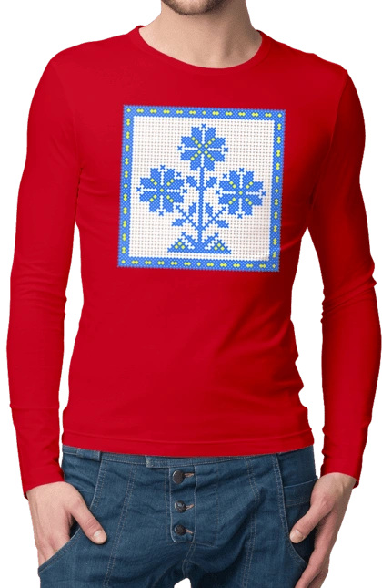 Желто голубая вышивка цветы