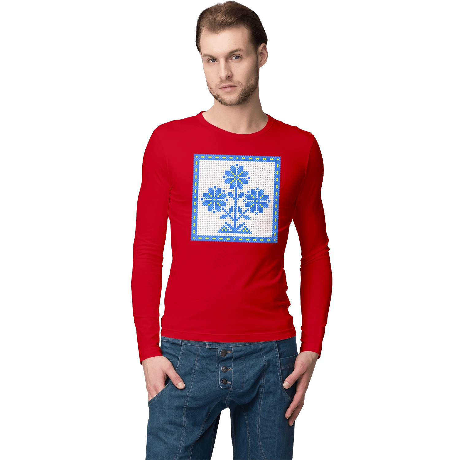 Желто голубая вышивка цветы