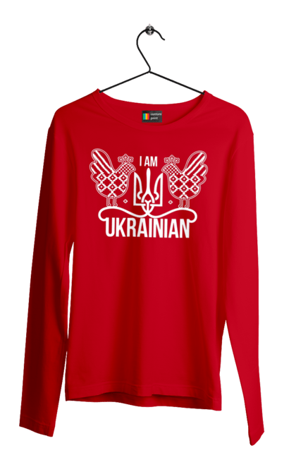 Чоловічий лонгслів з принтом "Я українець". Вишиванка, з гербом, з гербом україни, з тризубом, патріотична, я українець, як у зеленського. 2070702