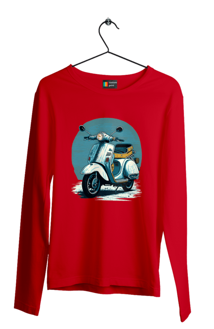 Чоловічий лонгслів з принтом "Мопед". Відпочинок, літо, мопед, скутер, швидкість. 2070702