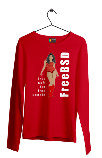 Чоловічий лонгслів з принтом "Freebsd Для Вільних". Bsd, freebsd, unix, адміністратор, айті, айтішник, безкоштовна, безкоштовно, бестія, білий, вільна, демон, демонесса, дівчина, для дорослих, доступність, еротика, еротична, жінка, незалежність, операційна система, ос, програміст, програмне забезпечення, свобода, сисадмін, система, системний адміністратор, софт, текст, червоний. 2070702