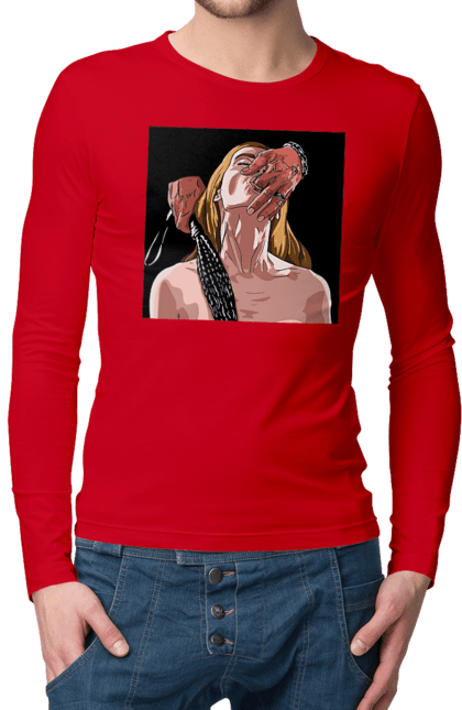 Чоловічий лонгслів з принтом "Дівчина У Полоні Чоловіка З Батогами". Батіг, пристрасть, смоктати. 2070702