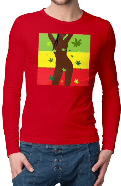 Чоловічий лонгслів з принтом "Гола Дівчина І Конопля". Гола, конопля, курити, сиськи. 2070702