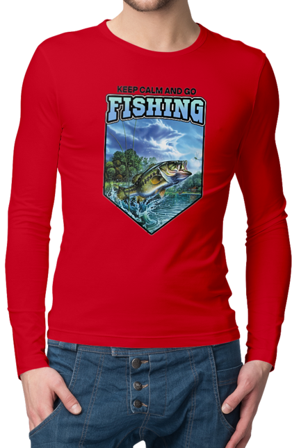 Чоловічий лонгслів з принтом "Keep Calm and Go Fishing". Відпочинок на природі, для рибалок, для чоловіків, мисливці та риболови, природа, рибалка, риболовля, спінінг, хоббі. 2070702