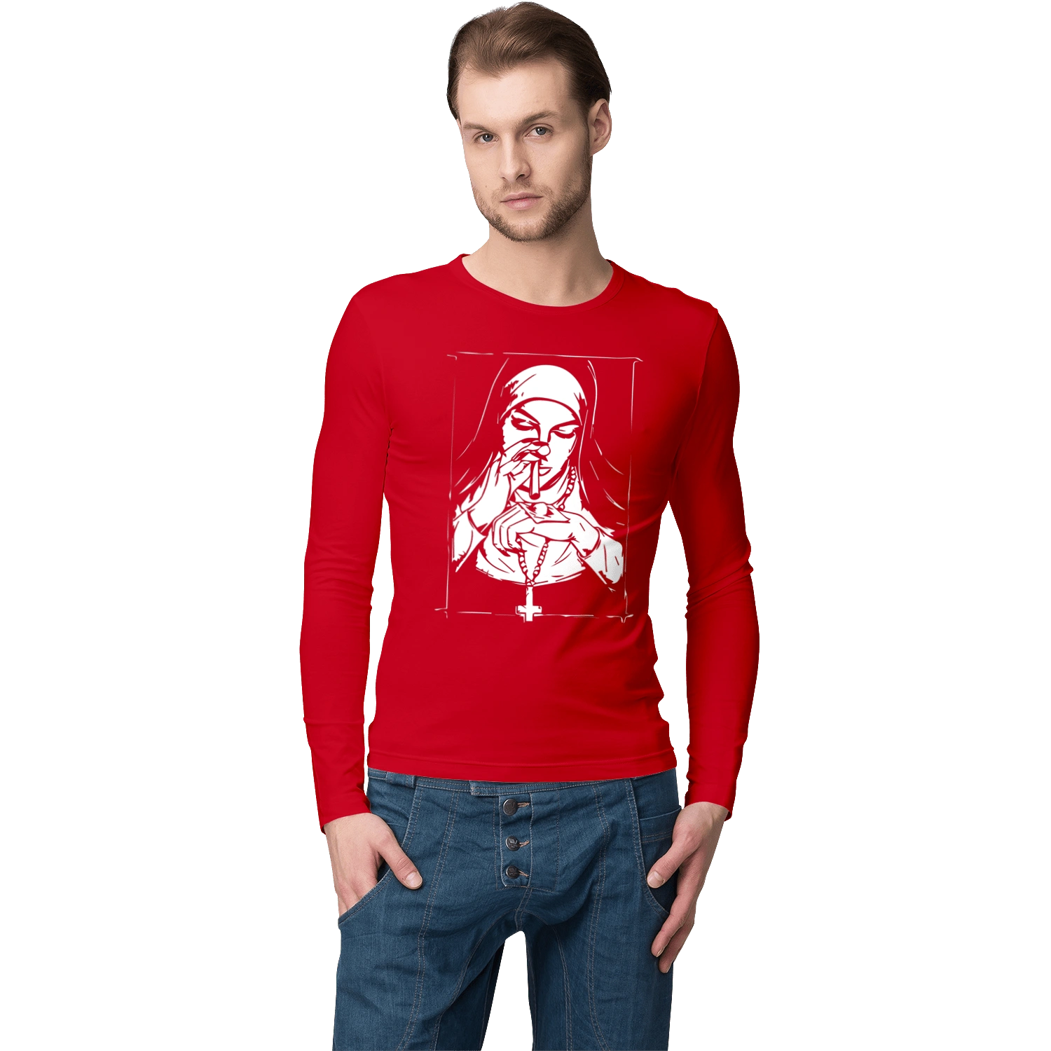 The nun sniffs the powder