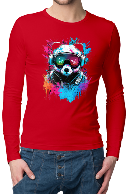 Men`s longsleeve with prints Panda in VR Helmet 3. Character, geek, helmet, panda, virtual reality. 2070702
