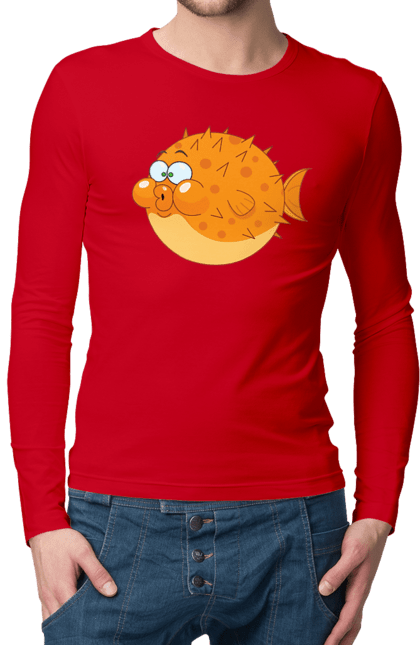 Чоловічий лонгслів з принтом "Помаранчева Риба Фугу". Риба, фугу. 2070702