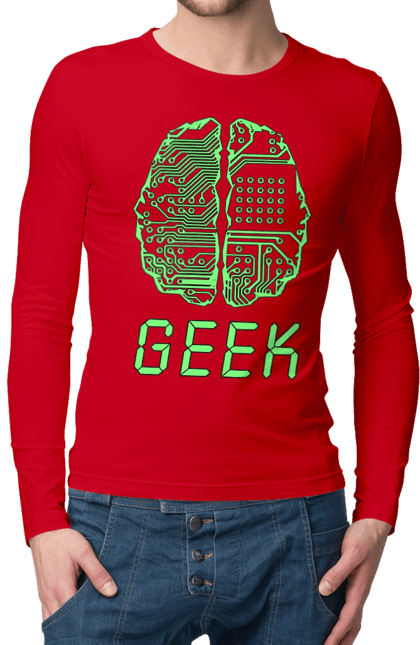 Чоловічий лонгслів з принтом "Гик Мозок Неоновий". Айті, айтішник, гик, друкована плата, зелений, знання, інженер, кібер, кібернетика, кіборг, код, комп, комп’ютерник, кристал, мікросхема, мозок, неон, неоновий, програміст, професіонал, професія, розробник, розум, світиться, світло, чіп. 2070702
