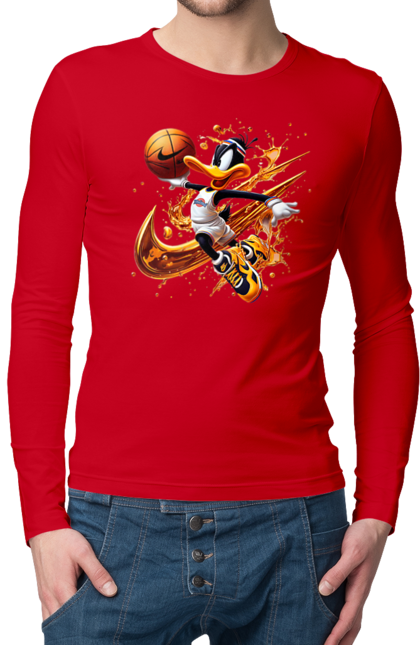 Men's longsleeve with prints Daffy Duck Nike. Cartoon, character, daffy duck, duck, looney tunes, merrie melodies, nike, warner brothers. 2070702