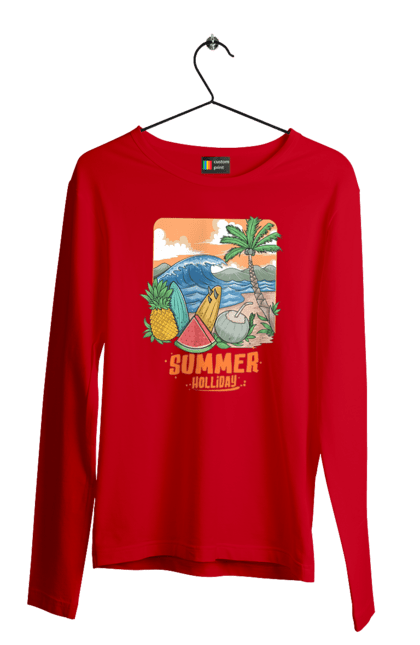 Men`s longsleeve with prints Summer Holidays. Palm, sea, summer, waves. 2070702