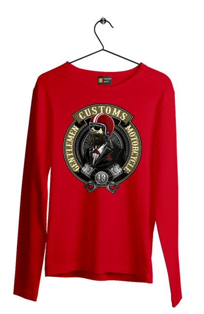 Men`s longsleeve with prints Gentlemen motorcycle. Gentleman, helmet, motorcycle, skull. 2070702