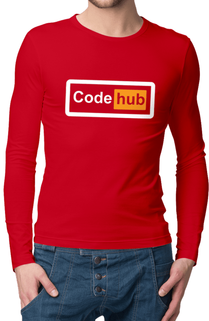 Мужской лонгслив с принтом Код хаб. Айти, айтишник, для айтишника, для программиста, код хаб, подарок айтишнику, подарок программисту, программист, разработчик. 2070702