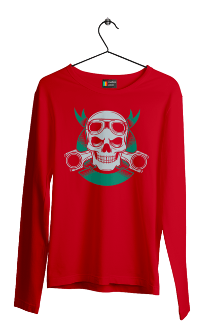 Men`s longsleeve with prints skull motorist. Bike, glasses, moto, skull. 2070702