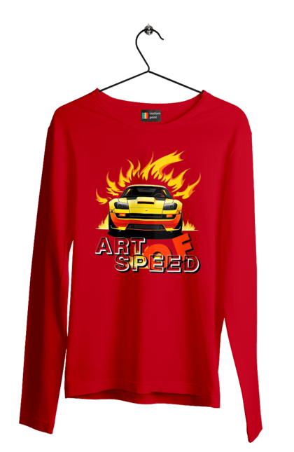 Чоловічий лонгслів з принтом "Машина у вогні". Автомобіль, вогонь, спортивна машина, спортивний автомобіль, швидкість. 2070702