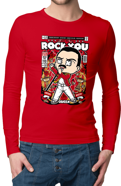 Чоловічій лонгслів з принтом "Freddy Mercury". Качати тебе, король, музика, поп-музика, рок, ртуть, фредді, фредді меркьюрі. Funkotee