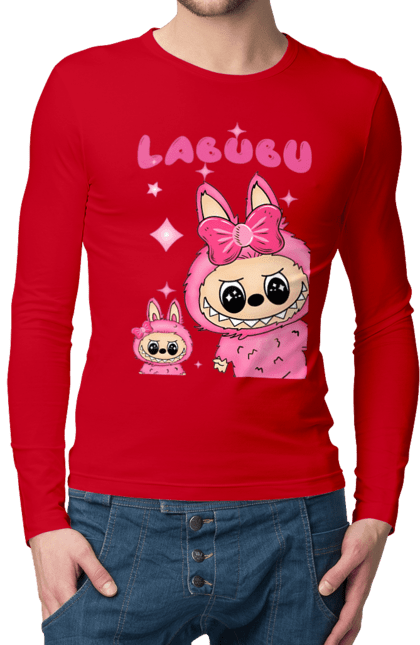 Чоловічий лонгслів з принтом "Лабубу". Іграшка лабубу, лабубу, лабубу кока кола, мерч лабубу, мила, рожева лабубу, смішна лабубу. 2070702