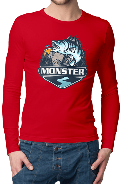 Чоловічий лонгслів з принтом "Рибалка". Монстер, рибак, рибалка, хоббі. 2070702