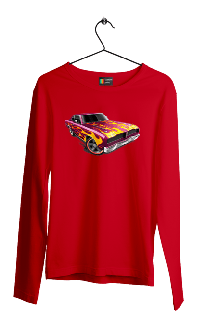 Чоловічий лонгслів з принтом "Машина вогонь". Їзда, машина, швидкість. 2070702