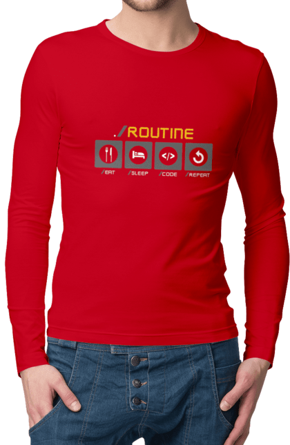 Чоловічий лонгслів з принтом "Рутина програміста". Ай ті, айтішник, код, програміст, хакер. 2070702