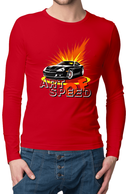 Чоловічий лонгслів з принтом "Швидкість". Авто, автомобіль, гонка, швидкість. 2070702