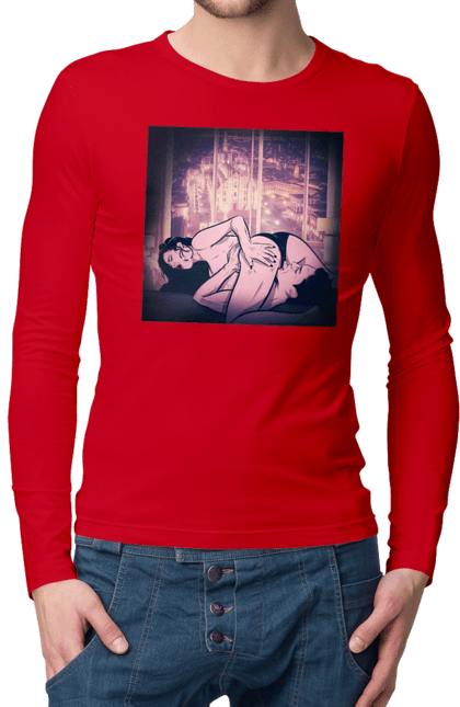 Чоловічий лонгслів з принтом "Дорослі Ігри На Тлі Міста". Гола, кохання, лизати, трусики. 2070702