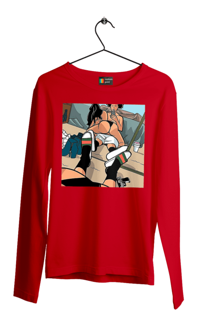 Чоловічий лонгслів з принтом "Голе Селфі У Дзеркалі". Жопа, зверху, селфі. 2070702