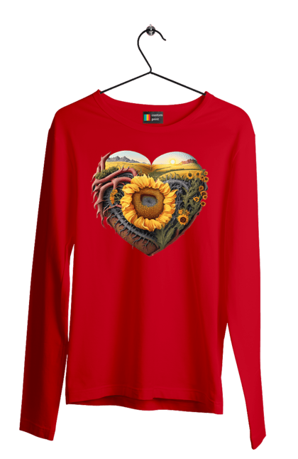 Чоловічий лонгслів з принтом "Символи України". Небо, поле, пшениця, символи україни, соняшник, україна. 2070702