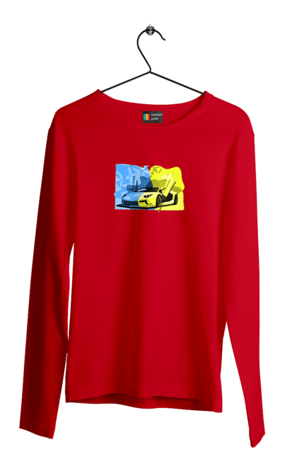 Чоловічий лонгслів з принтом "Український ламборгіні". Жовто блакитний, ламборгіні, машина, прапор, спорткар, україна. 2070702