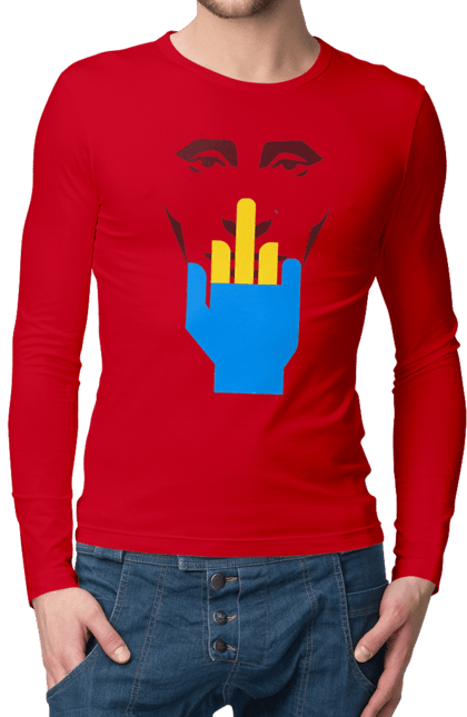 Чоловічий лонгслів з принтом "Путін Хуйло". Все, голова путіна, доброго вечора, йди нахуй, мертвий москаль, москалі, орки, путін хуйло, російський військовий, середній палець. 2070702