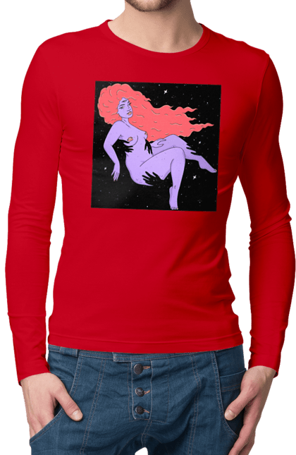 Чоловічий лонгслів з принтом "Фіолетова Дівчина В Чорній Дирі". Дівчина, лапають. 2070702