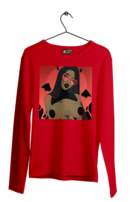 Чоловічий лонгслів з принтом "Диявол З Цицьками". Гола, диявол, сиськи. 2070702