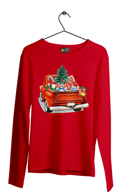 Чоловічий лонгслів з принтом "Авто з подарунками". Автомобіль, новий рік, подарунки, різдво, санта, ялинка. 2070702