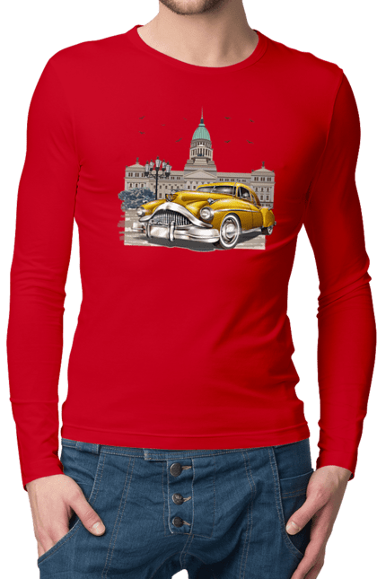 Чоловічий лонгслів з принтом "Автомобіль та архітектура модерн". Автомобіль, архітектура, модерн. 2070702