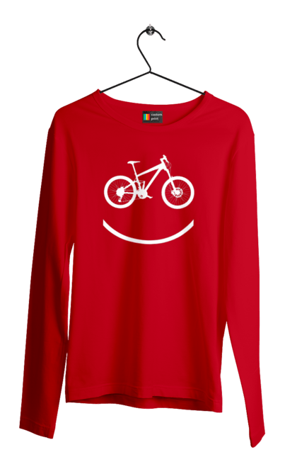Чоловічий лонгслів з принтом "Велосмайл". Велосипед, велоспорт, колесо, крос, любителям велосипеда, педалі, смайл, смайлик, траса. 2070702