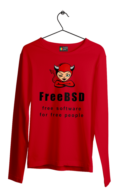 Чоловічий лонгслів з принтом "Freebsd Для Вільних". Bsd, freebsd, unix, адміністратор, айті, айтішник, безкоштовна, безкоштовно, бестія, вільна, демон, демонесса, доступність, незалежність, операційна система, ос, програміст, програмне забезпечення, свобода, сисадмін, система, системний адміністратор, софт, текст, червоний, чорний. 2070702