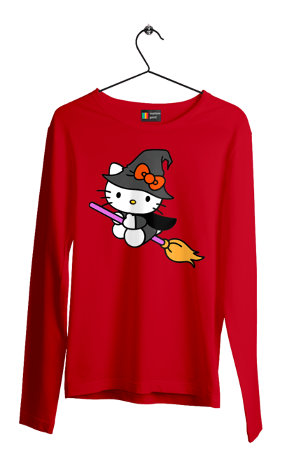 Men's longsleeve with prints Hello Kitty Halloween. Brand, cat, character, halloween, hello kitty, kitten, kitty, witch. 2070702