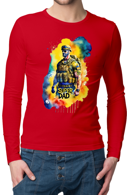 Чоловічий лонгслів з принтом "Супер тато ЗСУ". День батька, день тата, зсу, люблю тата, супер, супер тато, супер тато зсу, тато, тато зсу, україна. 2070702