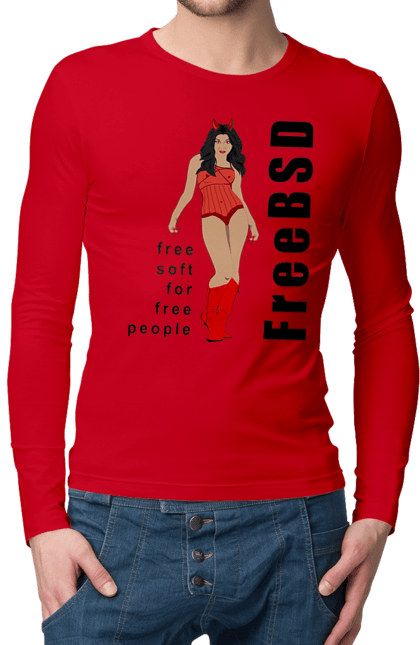 Чоловічий лонгслів з принтом "Freebsd Для Вільних". Bsd, freebsd, unix, адміністратор, айті, айтішник, безкоштовна, безкоштовно, бестія, вільна, демон, демонесса, дівчина, для дорослих, доступність, еротика, еротична, жінка, незалежність, операційна система, ос, програміст, програмне забезпечення, свобода, сисадмін, система, системний адміністратор, софт, текст, червоний, чорний. 2070702