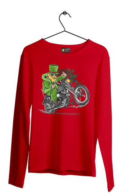 Мужской лонгслив с принтом Патрик На Мотоцикле. Мотоцикл, патрик, праздник. 2070702