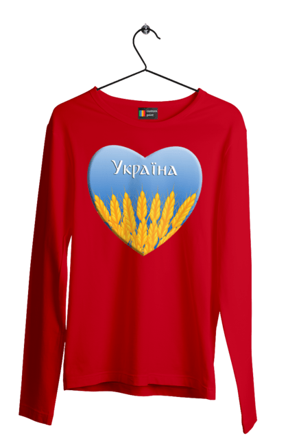 Мужской лонгслив с принтом Серце з колосками Україна. Колосья, небо, победа, пшеница, свобода, сердце, символ украины, украина, флаг украины. 2070702