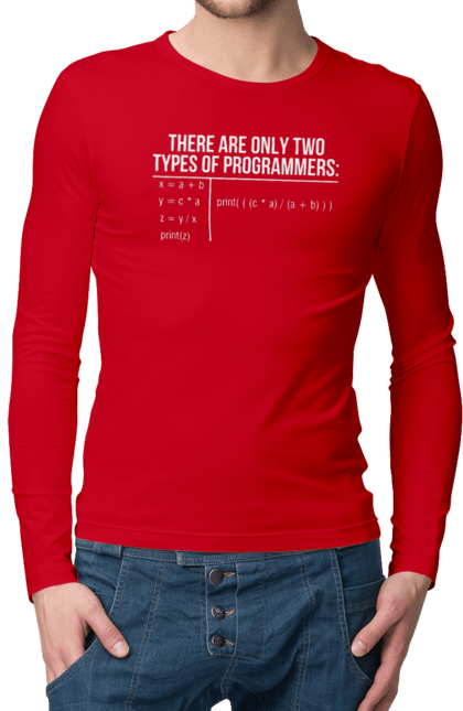Чоловічий лонгслів з принтом "Два типи програмістів". Два програмісти, два типи, два типи програмістів, жарт it, мак адреса, програма, програміст, програмісти жартують, технічне завдання, фрілансер. 2070702