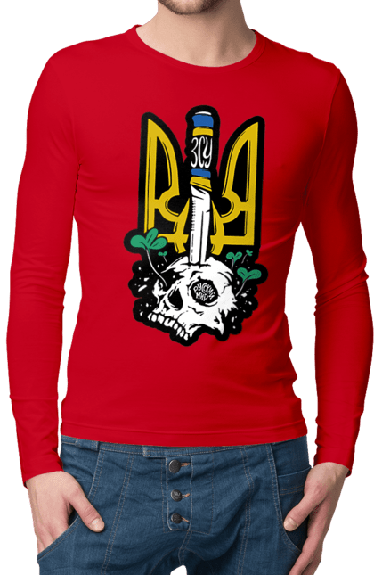 Чоловічий лонгслів з принтом "Герб ЗСУ". Герб, зсу, патріотична, прапор, череп. 2070702