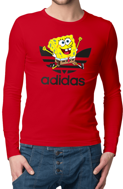 Мужской лонгслив с принтом Adidas Губка Боб. Adidas, spongebob, адидас, баскетбол, губка боб, мультик, мультсериал, мяч, спанч боб, спорт. 2070702