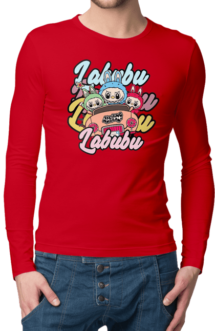 Чоловічий лонгслів з принтом "Лабубу". Іграшка лабубу, лабубу, лабубу кока кола, мерч лабубу, мила, рожева лабубу, смішна лабубу. 2070702