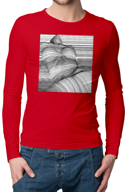 Чоловічий лонгслів з принтом "Дівчина В Смужку". Гола, сиськи. 2070702