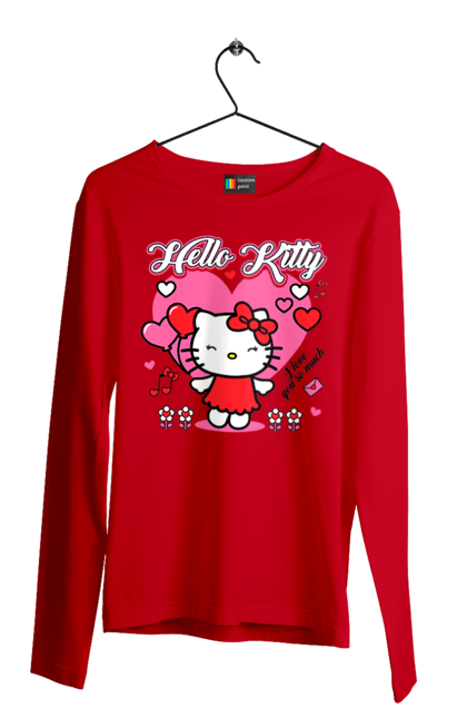 Мужской лонгслив с принтом Хелло Китти. Hello kitty, бренд, кот, котенок, персонаж, хелло китти. 2070702