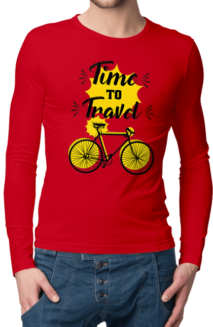 Men`s longsleeve with prints Travel Time, Bicycle. Bicycle, time, travel. 2070702