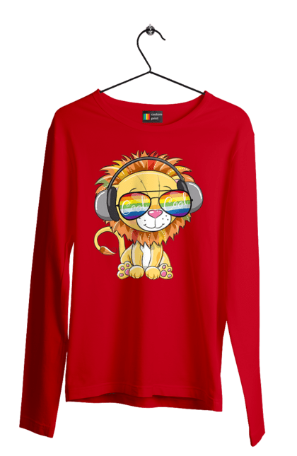 Чоловічий лонгслів з принтом "Левеня В Окулярах І Навушниках". Лев, левеня, навушники, окуляри. 2070702