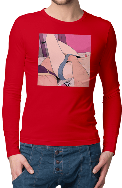 Чоловічий лонгслів з принтом "Чоловіча Рука В Жіночих Трусиках". Гра, ліжко, труси. 2070702